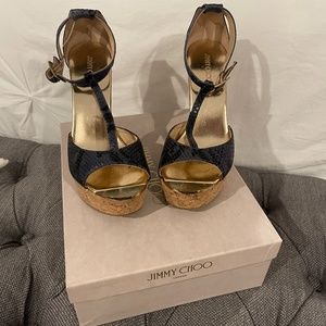 Reptile snake T-Strap Cork Wedge